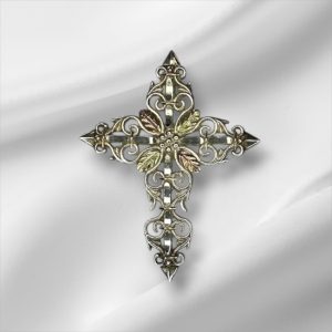 Black Hills Gold Sterling & 12K Gold Cross Pendant 1"