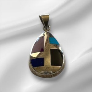 Vintage Sterling Silver Omega Slide Black Accent Pendant 2" x 1"