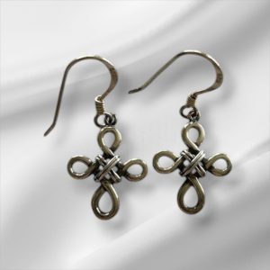 Sterling Silver Pierced Cross Earrings, Marked 925