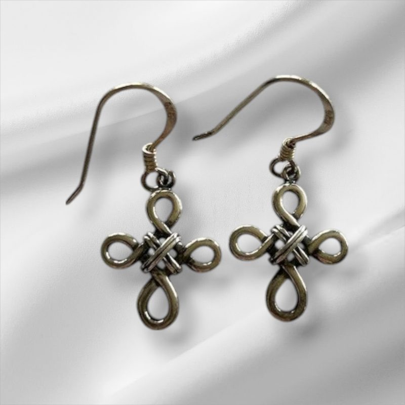 Sterling Silver Pierced Cross Earrings, Marked 925