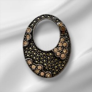 Beautiful Sterling Silver Thailand Pendant w/Pink Gemstones & Marcasite
