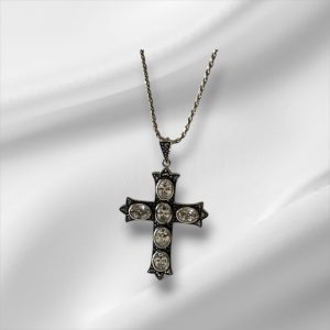 Sterling Silver Rhinestone & Marcasite Cross Necklace 24"