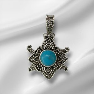 Stunning Sterling Silver Turquoise Pendant 1.5" x 3/4"