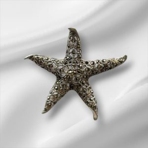 Marcasite Sterling Silver Star Fish Brooch 1 3/4" x 1 3/4"