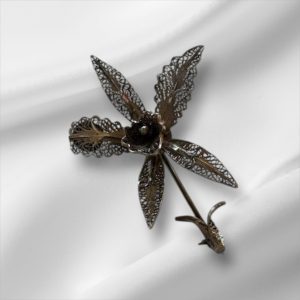Sterling Silver Filigree Flower Pin/Brooch From Portugal 2 1/4" x 1 3/4"