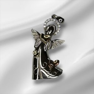 JCM Sterling Silver Angel Pendant Accented w/Tri Colored Hearts 1.5" x 3/4"