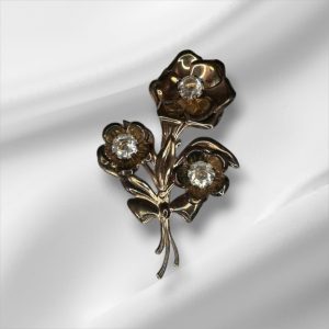 Sterling Silver Flower Brooch w/CZ Stones 4"