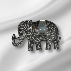 Sterling Silver Marcasite & Mother of Pearl Elephant Pendant/Brooch 1.5" x 1"
