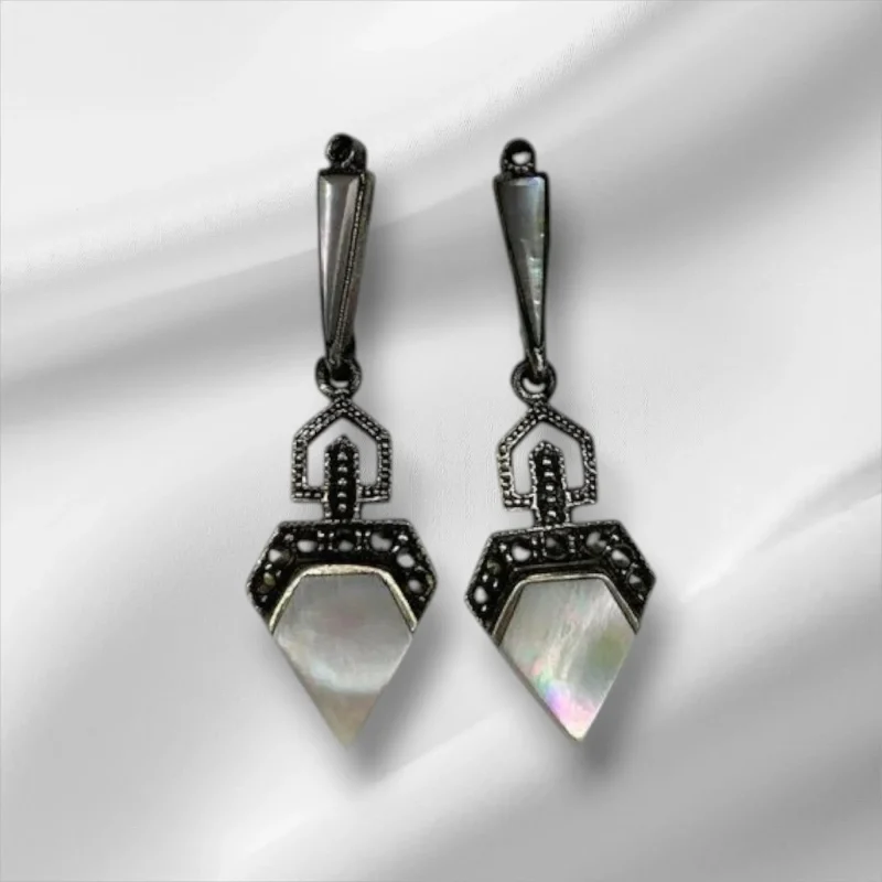 Sterling Silver Drop Pierced Earrings, Signed FAS