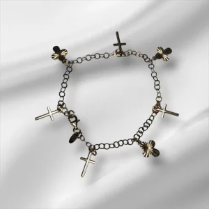 Gold/Copper Over Sterling Silver Italy Charm Cross Bracelet, 8"