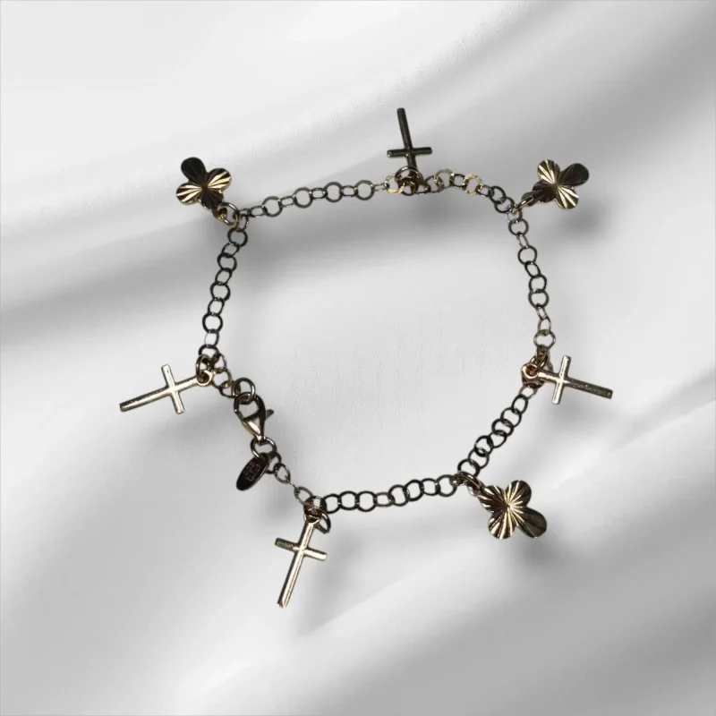 Gold/Copper Over Sterling Silver Italy Charm Cross Bracelet, 8"