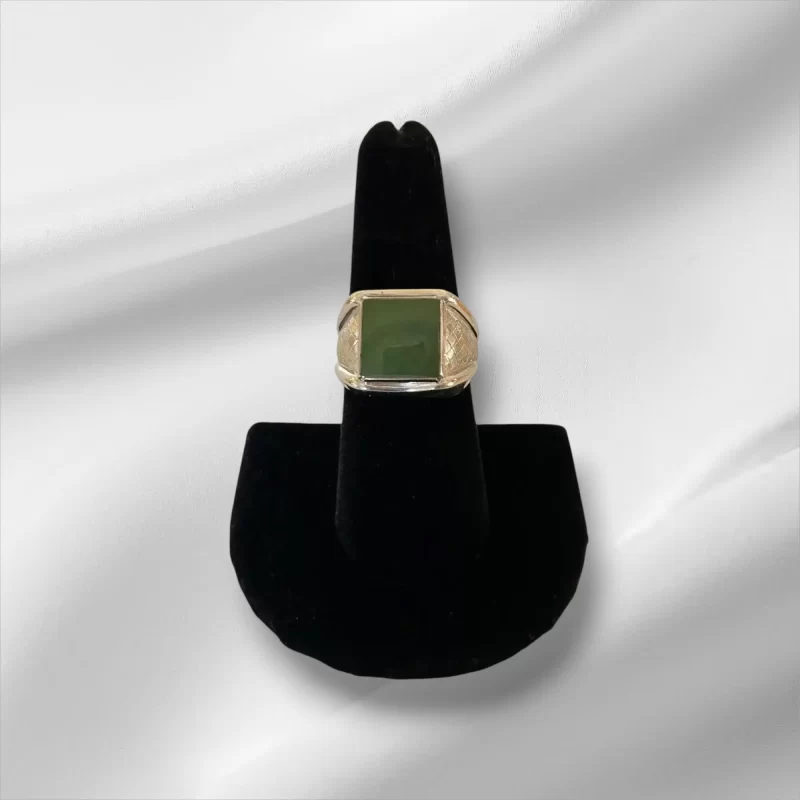 Sterling Silver Men's Green Gemstone Ring, Size 8