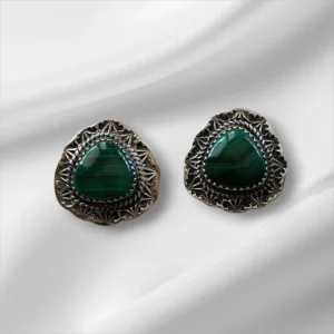 Sterling Silver Pierced Earrings w/Green Colored Stone