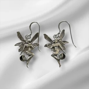 Sterling Silver Fairies Pierced Earrings With Ying-Yang