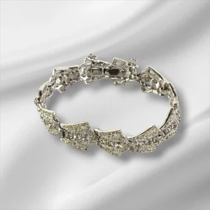 Stunning Sterling Silver CZ Stones Bracelet w/Safety Chain, 7.5"