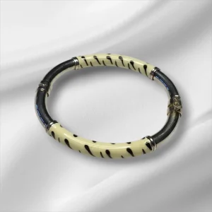 Sterling Silver Black & White Bangle Bracelet w/Safety