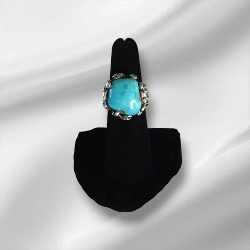 Sterling Silver Chunky Blue Stone Ring, Size 6