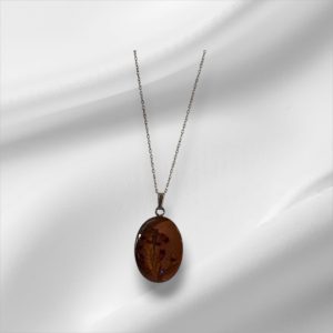 Sterling Silver Chain W/Silver Dried Flower Cameo Pendant 18"