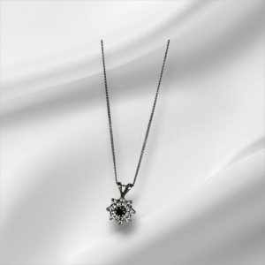 Sterling Silver Necklace w/CZ & Blue Stone Pendant 24"