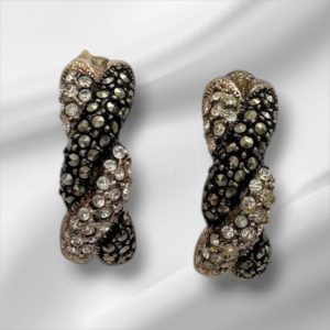 Beautiful Sterling Silver Pierced CZ & Marcasite Stone Earrings 3/4" x 1/4"