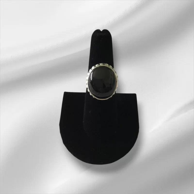 Stunning Sterling Silver And Onyx Ring, Size 7.5