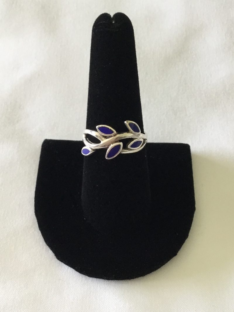 Sterling Silver w/Blue Enamel Leaf Pattern Ring - Size 8 - Image 5
