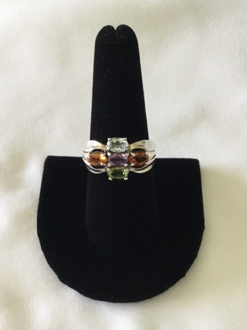 Sterling Silver 5 Gemstone Ring, Size 9 - Image 5