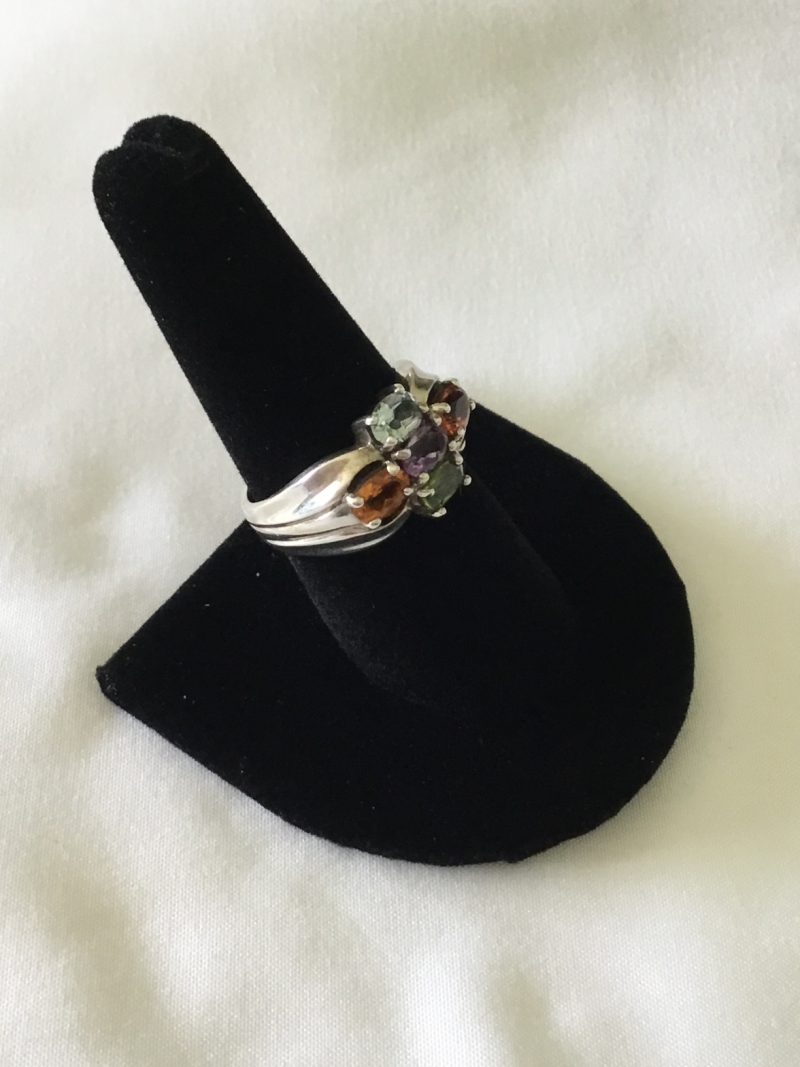 Sterling Silver 5 Gemstone Ring, Size 9 - Image 2