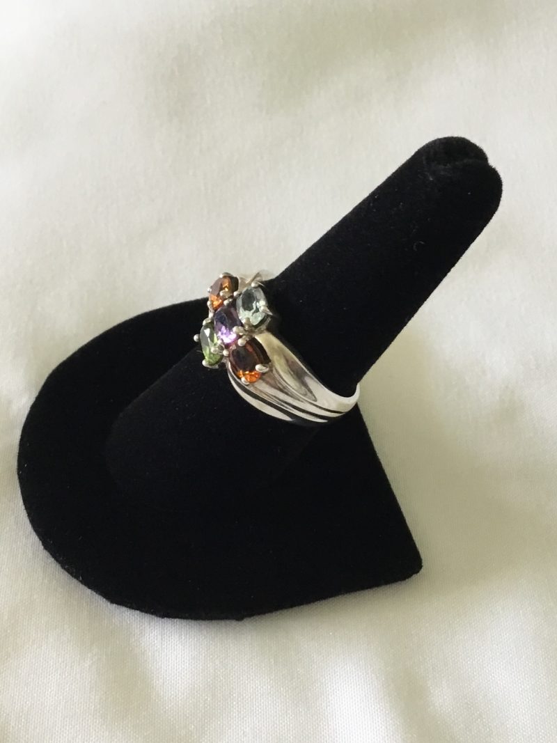 Sterling Silver 5 Gemstone Ring, Size 9 - Image 3
