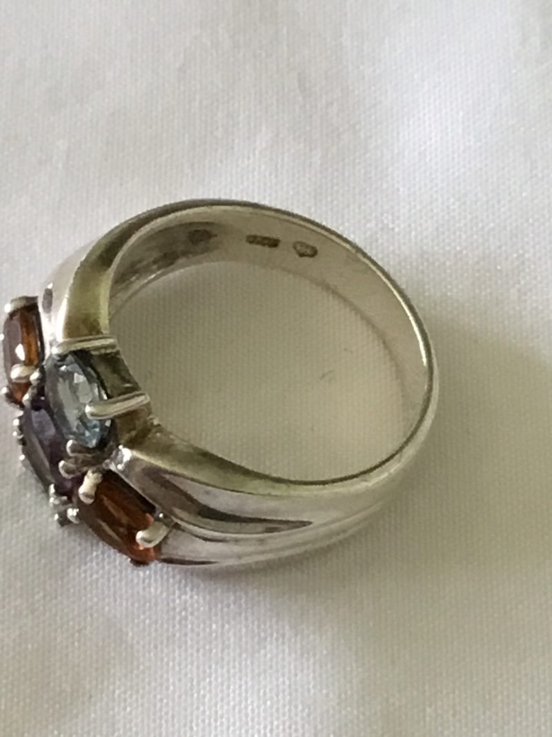 Sterling Silver 5 Gemstone Ring, Size 9 - Image 4