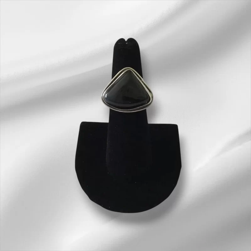Sterling Silver & Onyx Triangular Ring, Size 5.5