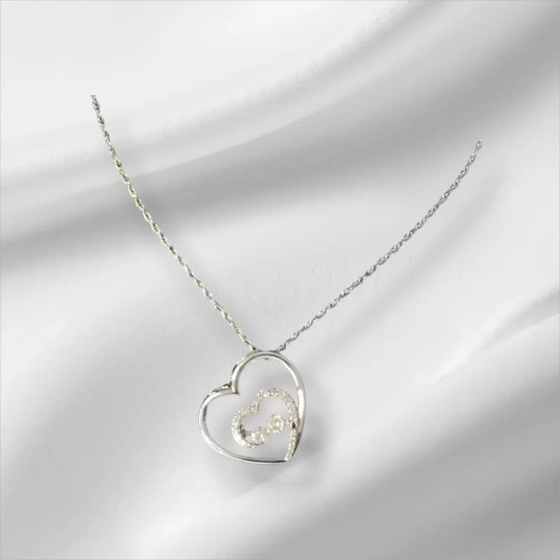Sterling Silver Necklace & Heart Pendant w/CZ Stones