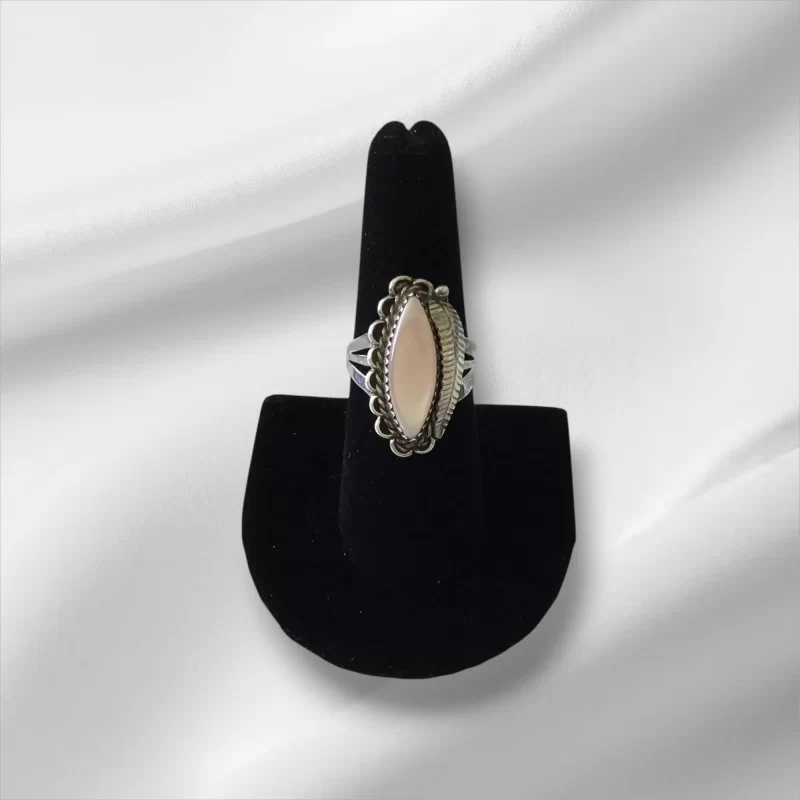 Native American Inspired Sterling Silver And Pink Mother Of Pearl Estate Ring, Size 8