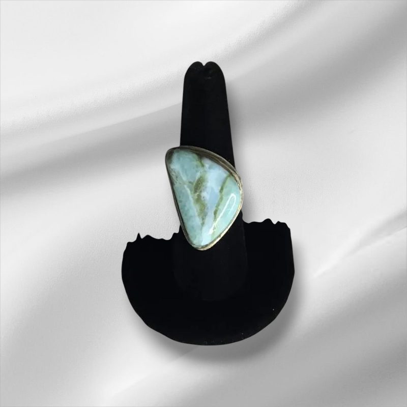 Sterling Silver Marked Ring - Larimar or Turquoise - Size 9.5