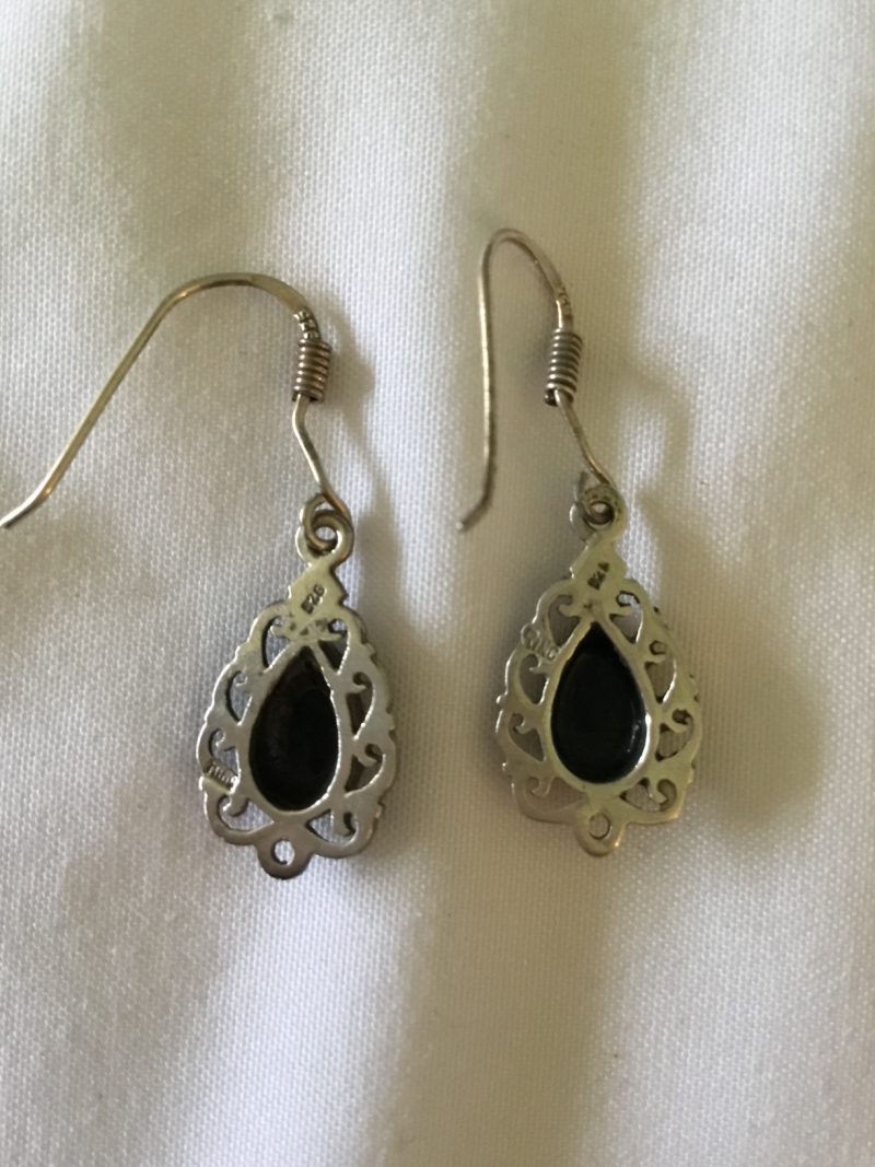 Sterling Silver Dangly Pierced Earrings w/Onyx - Image 3