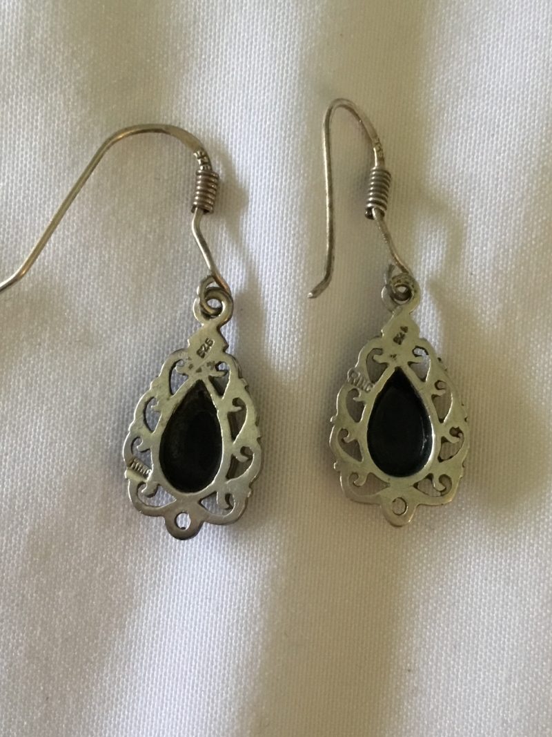 Sterling Silver Dangly Pierced Earrings w/Onyx - Image 4