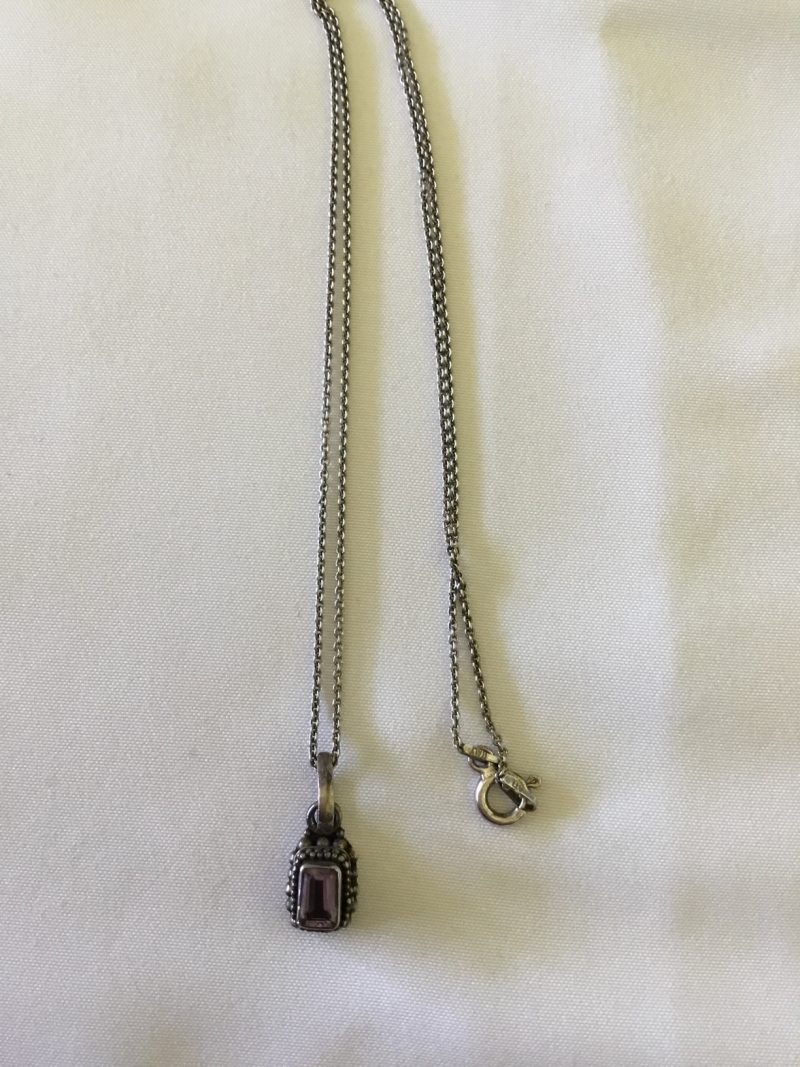 Sterling Silver Necklace w/Purple Stone Pendant 16" - Image 3
