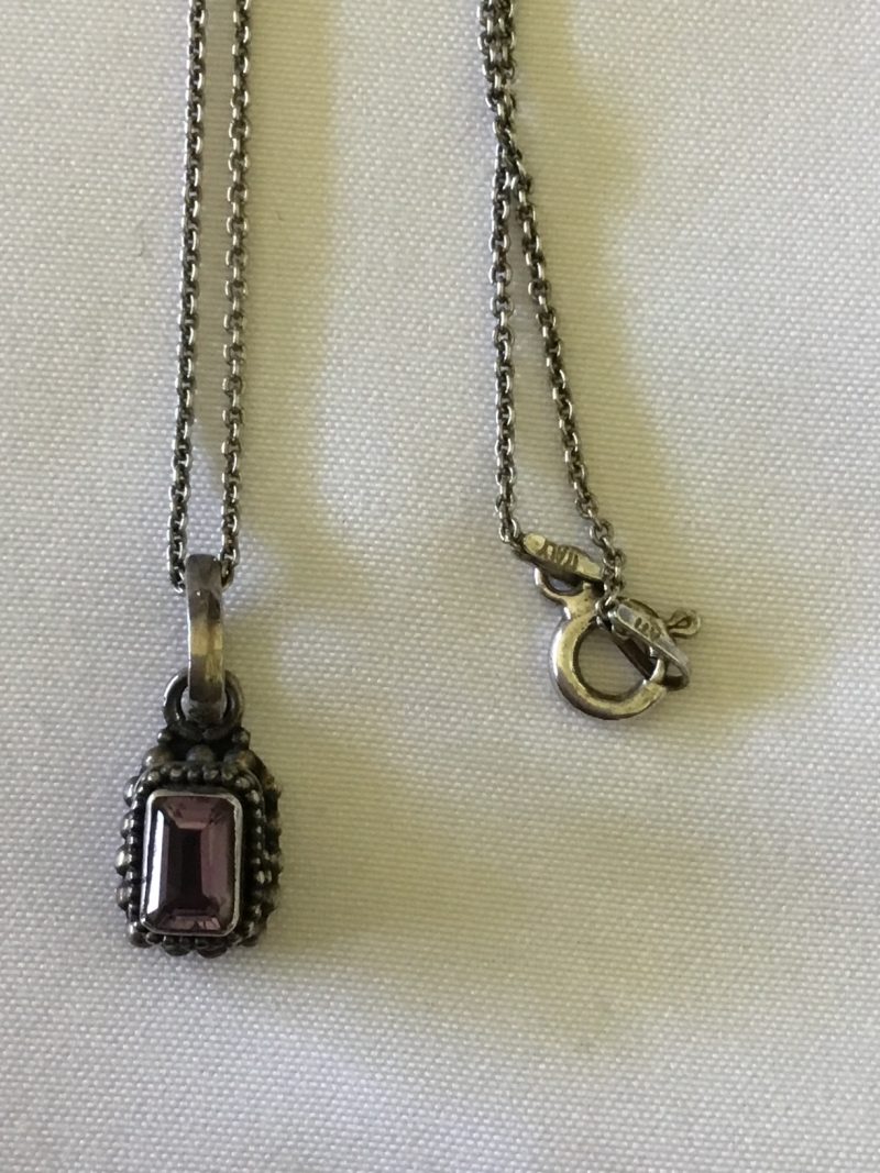 Sterling Silver Necklace w/Purple Stone Pendant 16" - Image 4