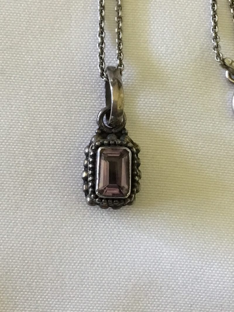 Sterling Silver Necklace w/Purple Stone Pendant 16" - Image 5