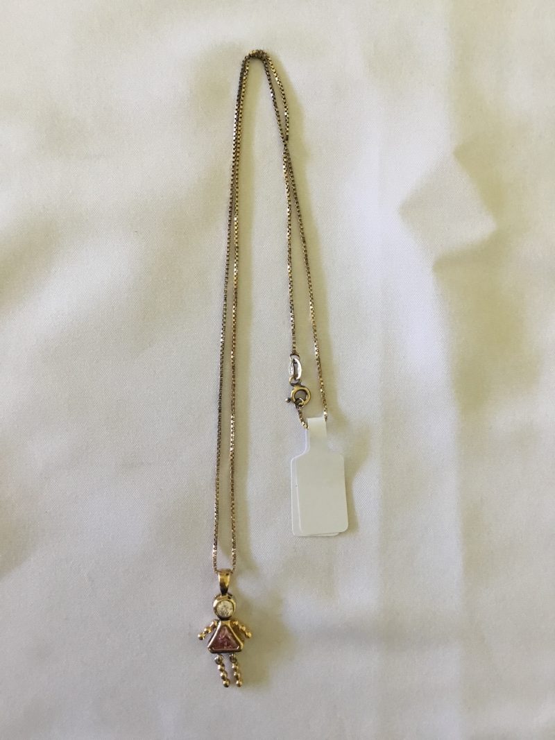 Sterling Silver Gold Tone Necklace w/Flexible Doll Pendant 18" - Image 2