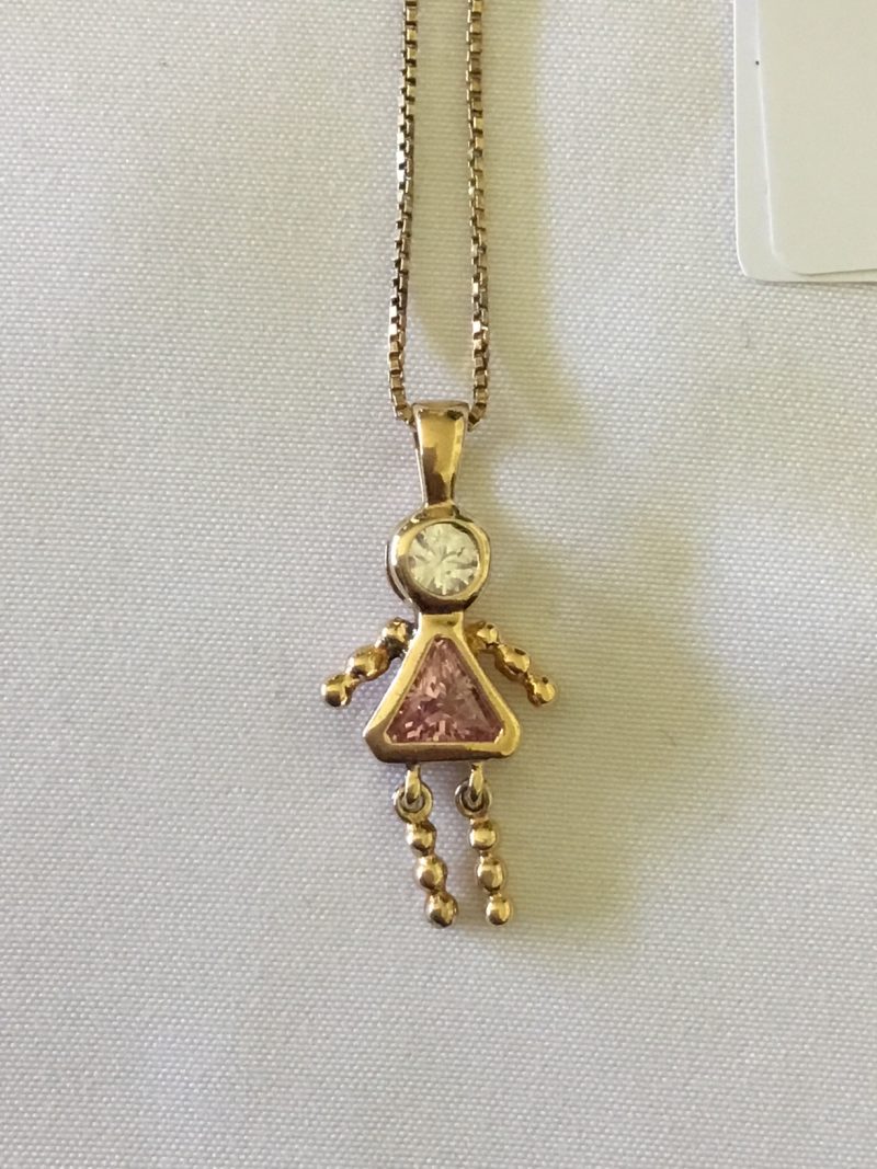 Sterling Silver Gold Tone Necklace w/Flexible Doll Pendant 18" - Image 3