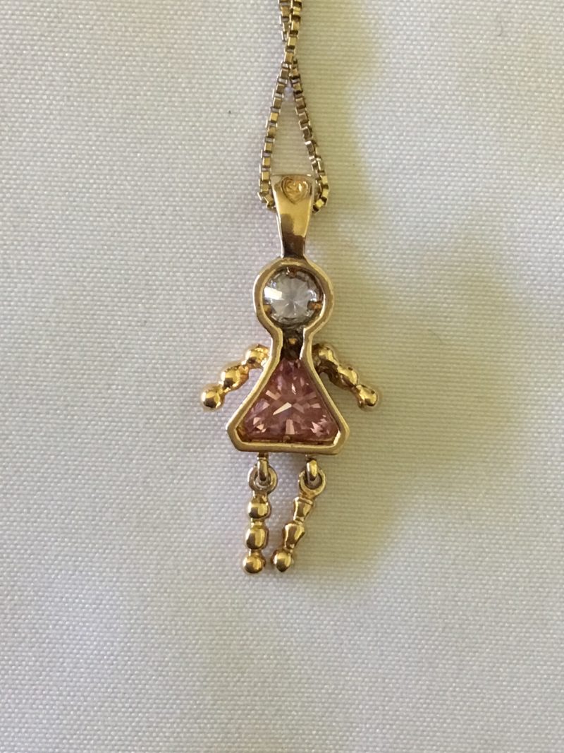 Sterling Silver Gold Tone Necklace w/Flexible Doll Pendant 18" - Image 5