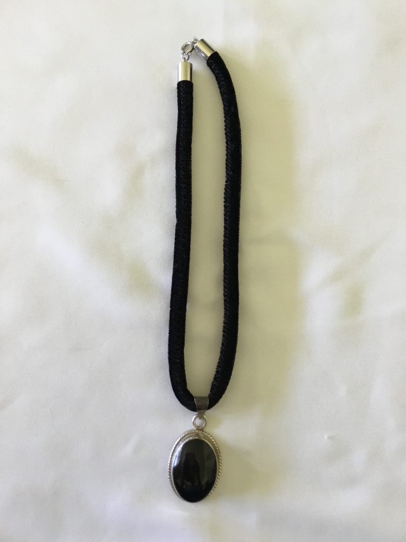 Sterling Silver Onyx Pendant w/Black Rope Necklace 12" - Image 2
