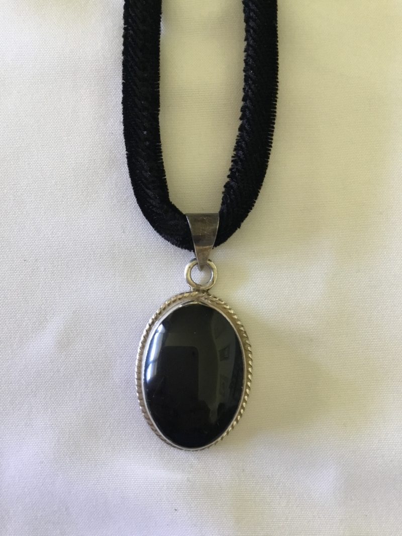 Sterling Silver Onyx Pendant w/Black Rope Necklace 12" - Image 3