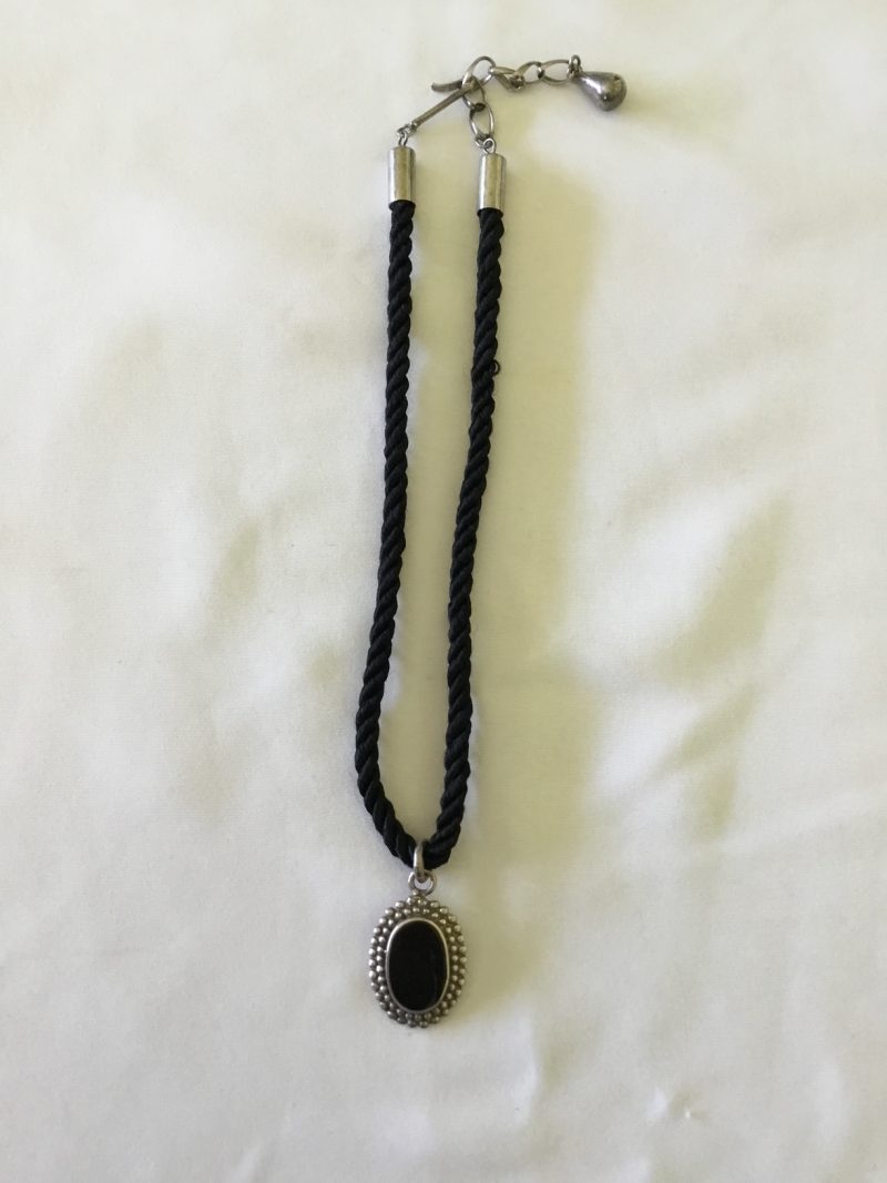 Sterling Silver Black Onyx Pendant w/Black Rope Necklace 12" - Image 2