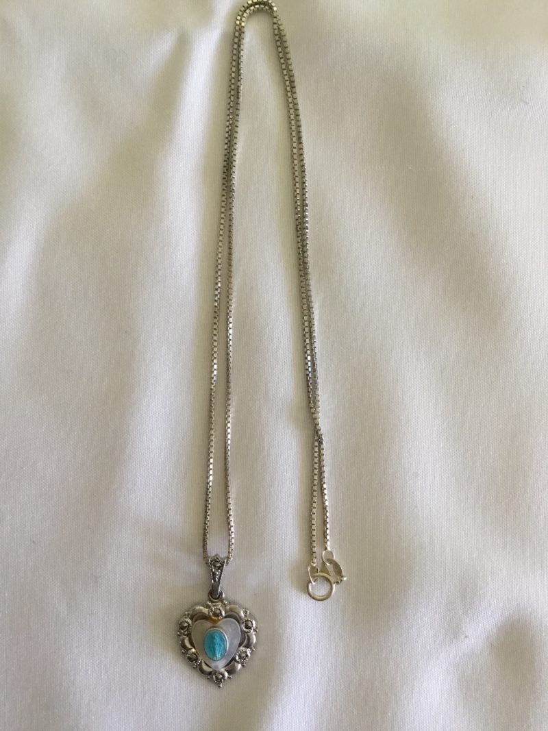 Sterling Silver Necklace w/Heart Religious Pendant 18" - Image 2