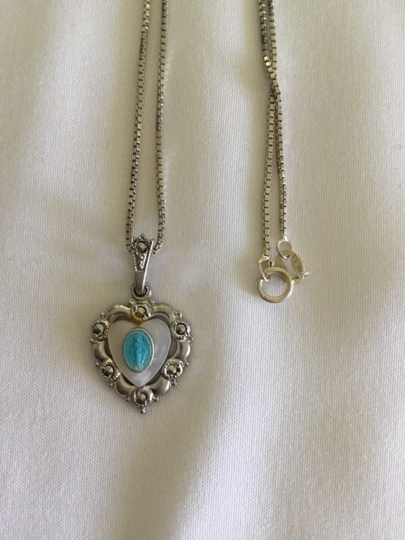 Sterling Silver Necklace w/Heart Religious Pendant 18" - Image 5