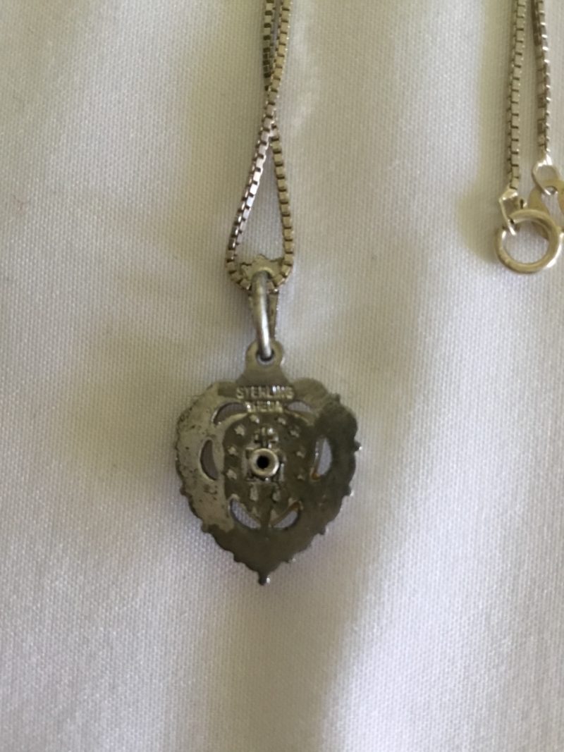 Sterling Silver Necklace w/Heart Religious Pendant 18" - Image 4
