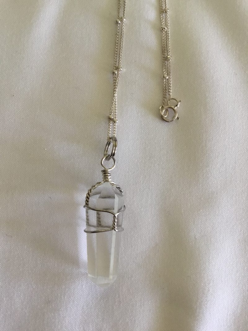 Sterling Silver Necklace w/Clear Stone Pendant 18" - Image 2