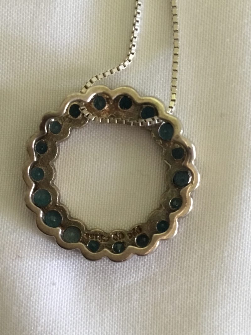 Sterling Silver Necklace w/Blue CZ Stone Circle Pendant 34" - Image 2